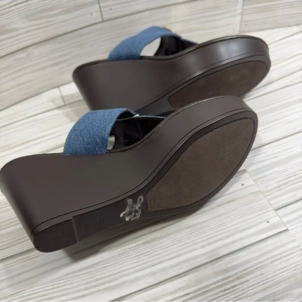 BCBGENERATION DOMINIQUE DENIM THONG WEDGE‎ SANDALS NWT 8 Y2K